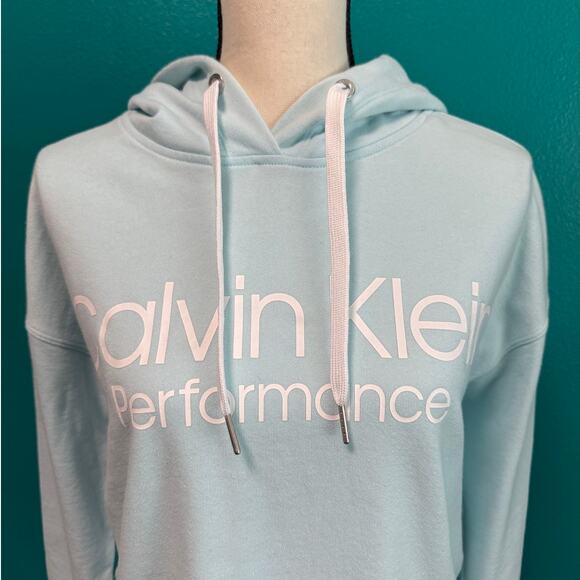 Calvin Klein Performance Light Blue Crop Hooded Sweatshirt Women's Medium - Picture 8 of 9